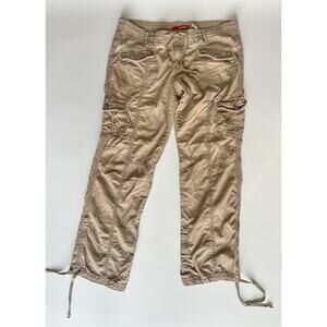Unionbay Y2K Low Rise Cargo Pants Beige Drawstring Utility 100% Cotton